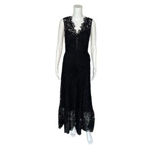 NWT Self-Portrait Black Lace Long Dress Size 8 Lace Overlay
